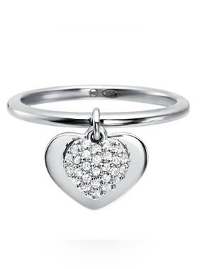 Michael Kors Love Sterling Silver Pavé Heart Drop Ring